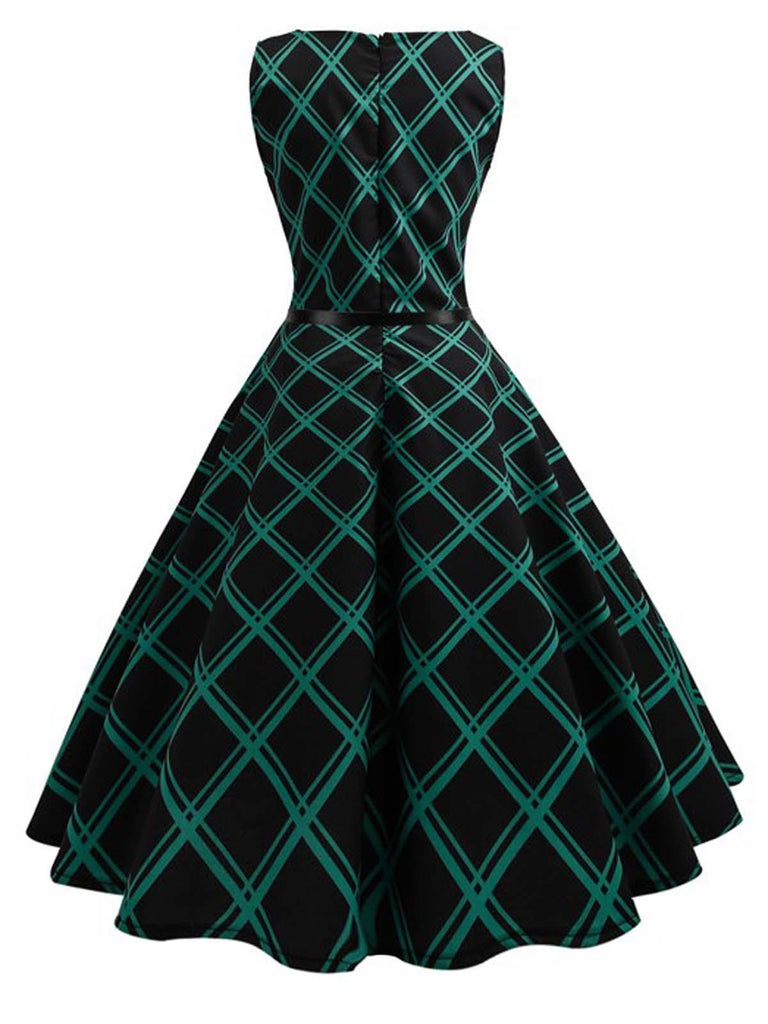 Green 1950s Plaid Belted Swing Dress | Retro Stage Green 1950s Plaid Belted Swing Dress | Retro Stage