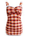 1950s Plaid Bow Strap Ruffled Tankini, classic 1950s style elegant retro fashion - Image 1