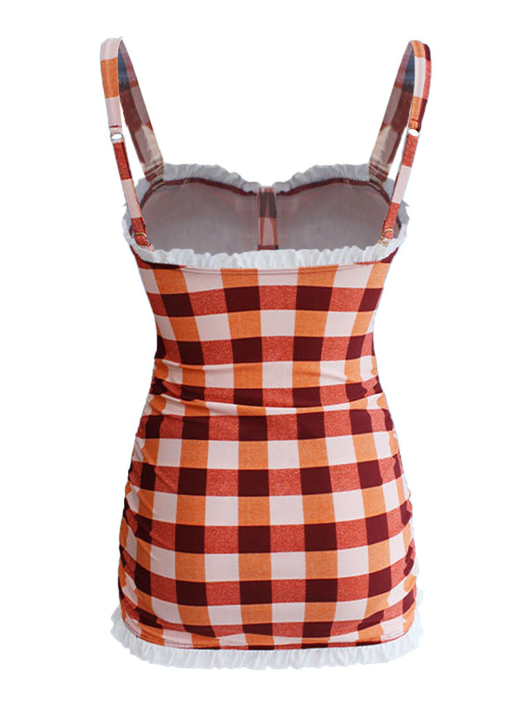 1950s Plaid Bow Strap Ruffled Tankini, classic 1950s style elegant retro fashion - Image 4