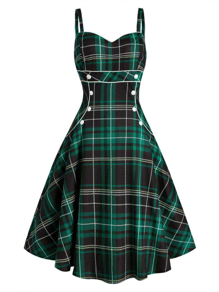 1950s Plaid Button Strap Swing Dress: timeless style reimagined