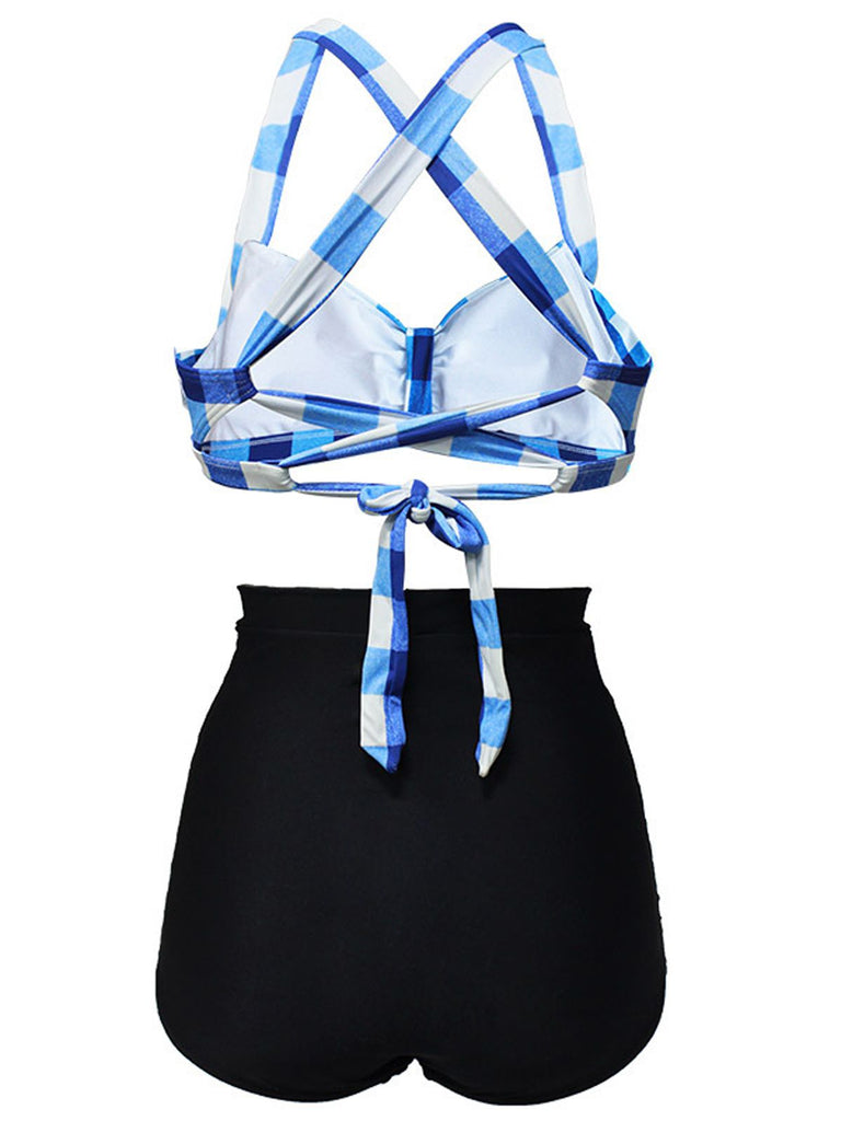 1950s Plaid Criss Cross Pleated Bikini, classic 1950s style summer beach collection - Image 4