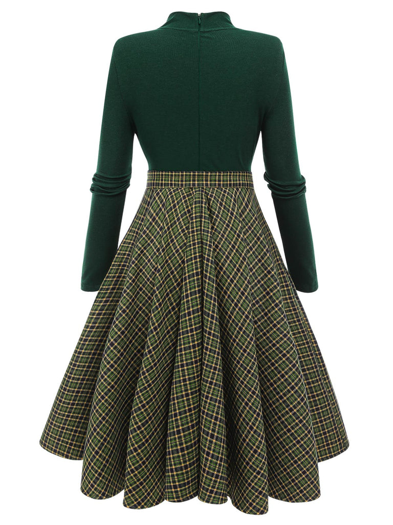 Retro Stage Women's Vintage Plaid Knitting 50s Dress Dark Green