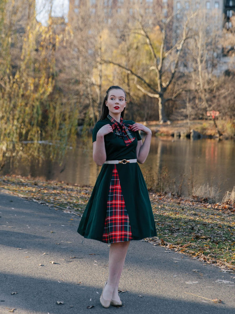 1950s Plaid Patchwork Bow Swing Dress — vintage elegance for the modern woman