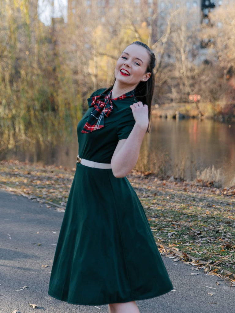 1950s Plaid Patchwork Bow Swing Dress — vintage elegance for the modern woman