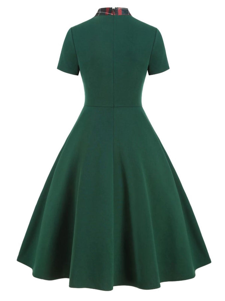 1950s Plaid Patchwork Bow Swing Dress: timeless style reimagined