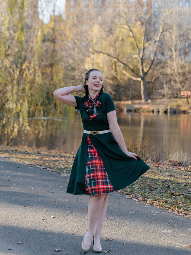 1950s Plaid Patchwork Bow Swing Dress — vintage elegance for the modern woman
