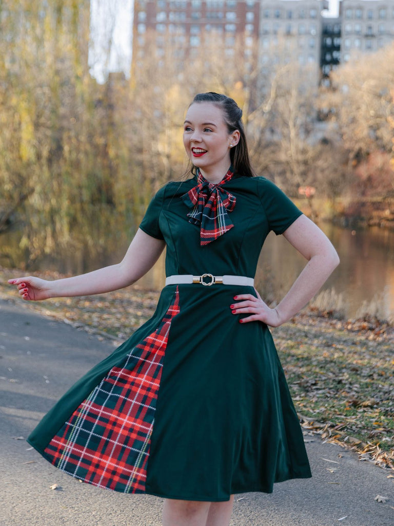 1950s Plaid Patchwork Bow Swing Dress — vintage elegance for the modern woman