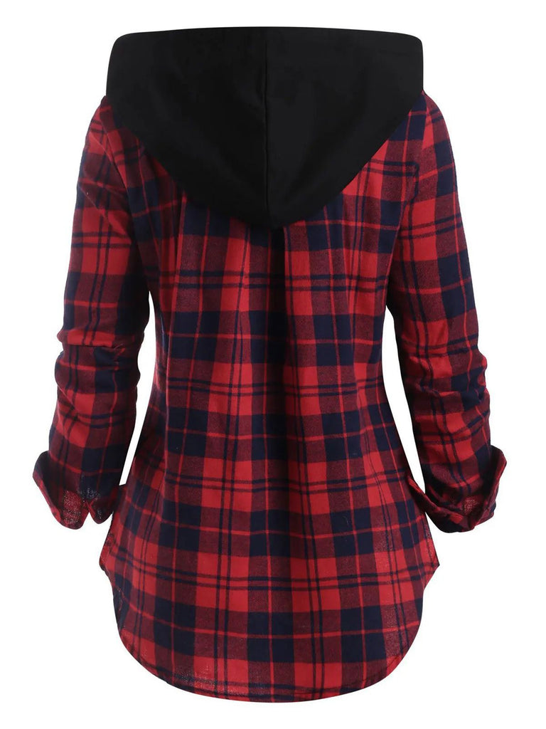 1950s Plaid Pocket Hooded Zipper Tops: timeless style reimagined
