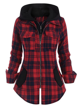 1950s Plaid Pocket Hooded Zipper Tops - vintage fashion, retro style