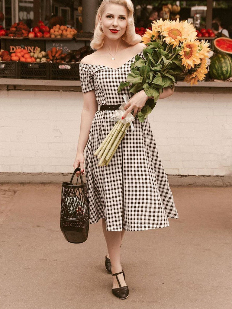 Black 1950s Plaid Swing Dress | Retro Stage Black 1950s Plaid Swing Dress | Retro Stage