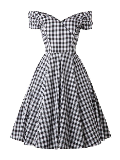 black and white plaid off the shoulder dress Amazon.com: Max Studio Off-The-Shoulder Plaid Maxi Dress : Clothing, Shoes & Jewelry