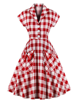 Red White 1950s Pockets Plaid Dress: timeless style reimagined