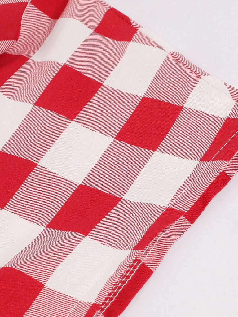 dress in red and white Retro Stage Lapel Vintage Red Plaid Swing Dress 1950s Rockabilly Dress with Pockets