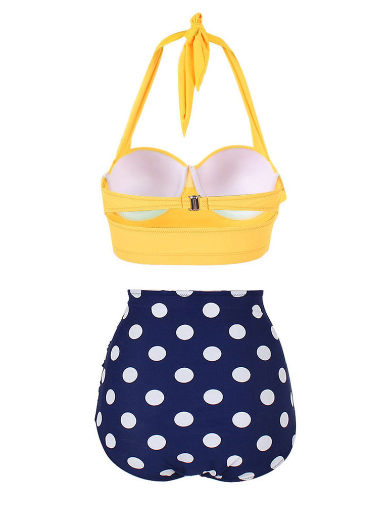 1950s Polka Dot Halter Pleated Bikini, classic 1950s style summer beach collection - Image 6