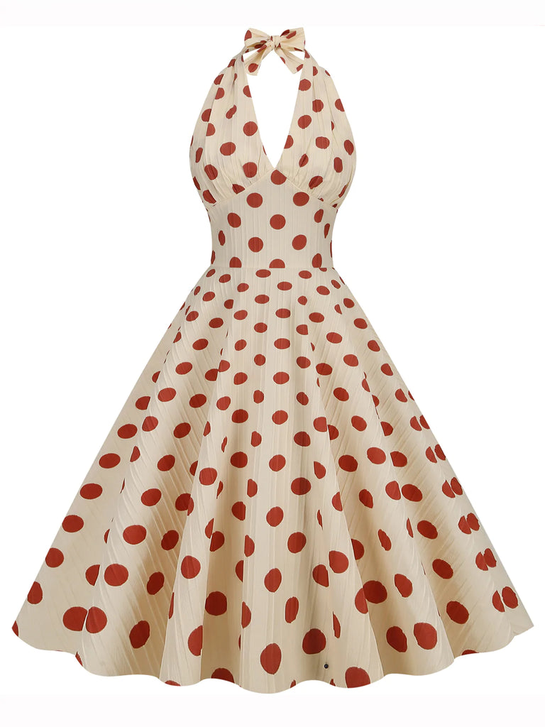 open lace back dress 1950s Inspired Red Polka Dot Halter Dress