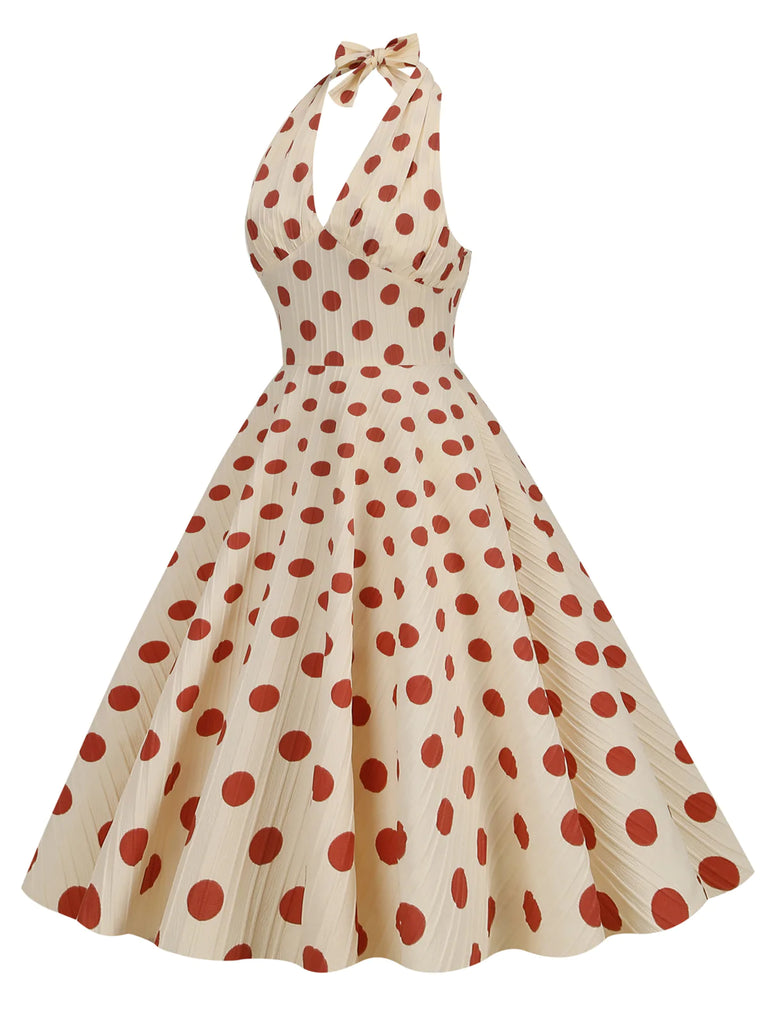 Polka Dots Halter Audrey Hepburn Style 1950S Vintage Dress With Bow Backless Red / S Polka Dots Halter Audrey Hepburn Style 1950S Vintage Dress With Bow Backless Red / S