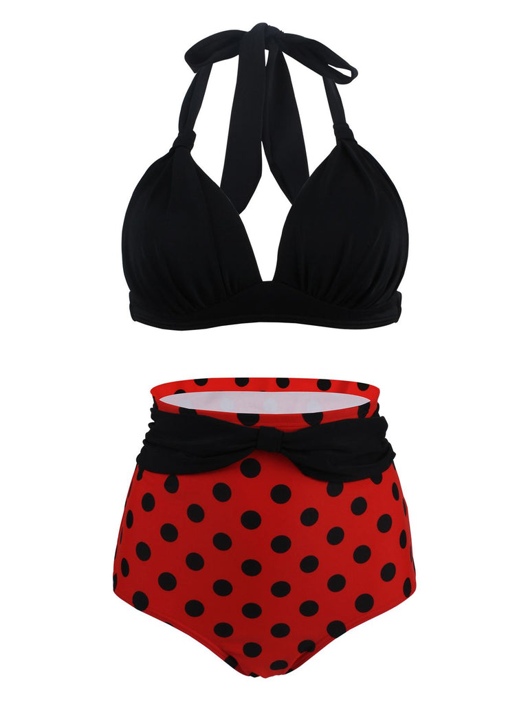 1950s Polka Dot Pleated Halter Bikini: timeless style reimagined