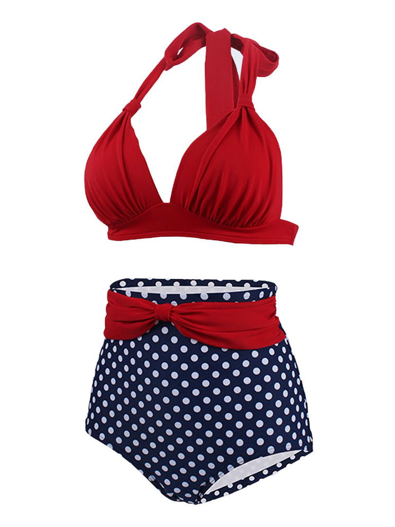 1950s Polka Dot Pleated Halter Bikini: timeless style reimagined