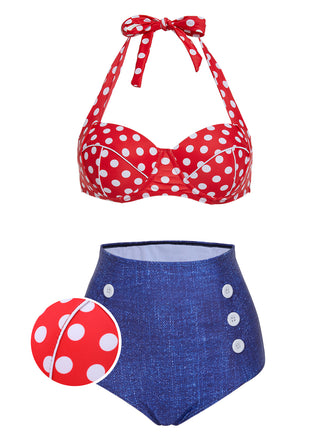 1950s Retro Polka Dot Halter Bikini Swimsuit: timeless style reimagined