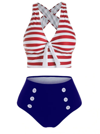 1950s Retro Strap Stripes Criss Cross Bikini: timeless style reimagined