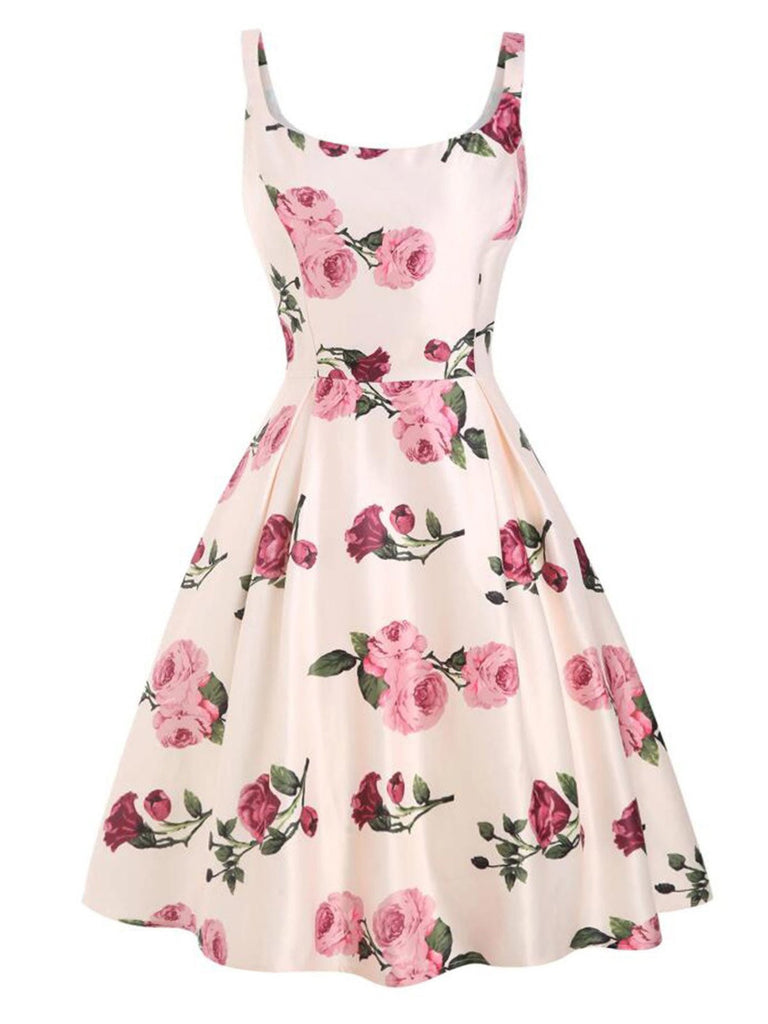 1950s Rose Floral Swing Dress, classic 1950s style elegant retro fashion - Image 1