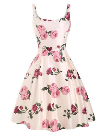 1950s Rose Floral Swing Dress, classic 1950s style elegant retro fashion - Image 1