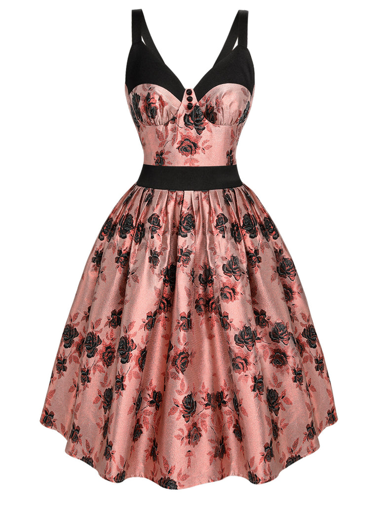 1950s Roses Embossed Satin Swing Dress — vintage elegance for the modern woman