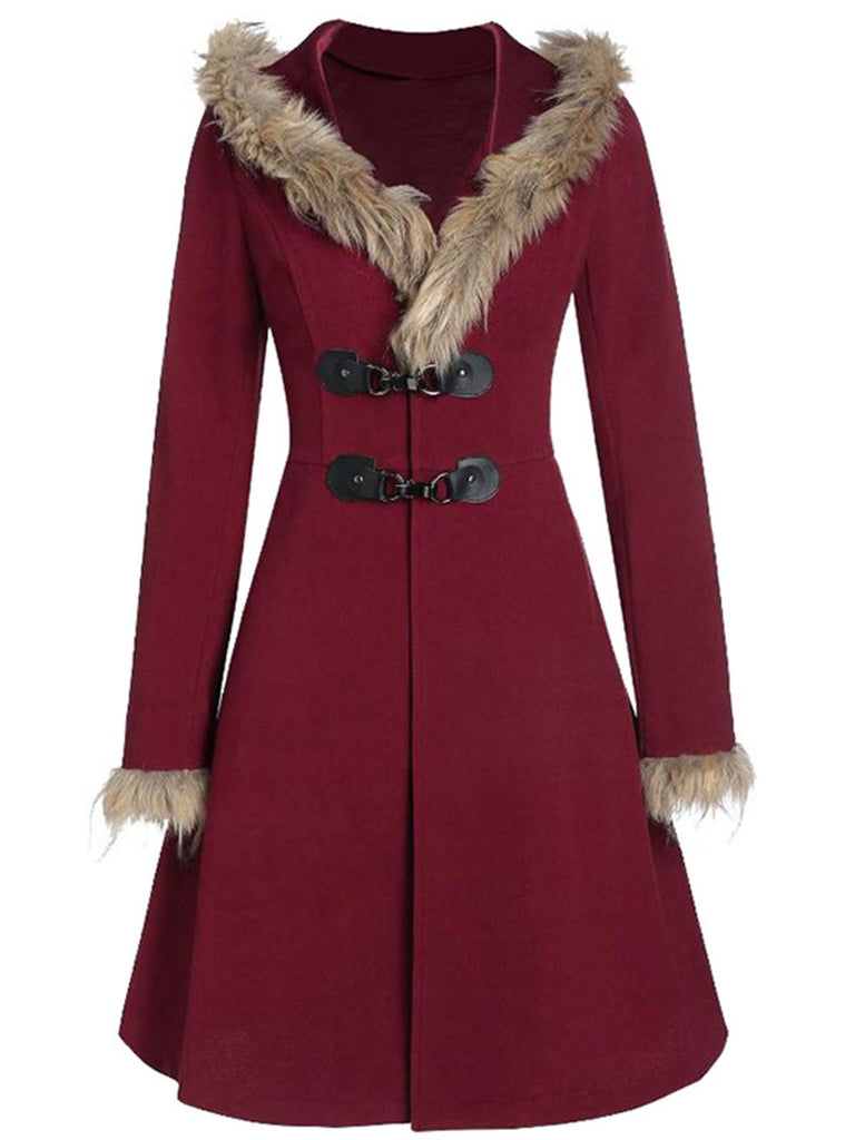 1950s Solid Buckle Fur Trimmed Coat: timeless style reimagined