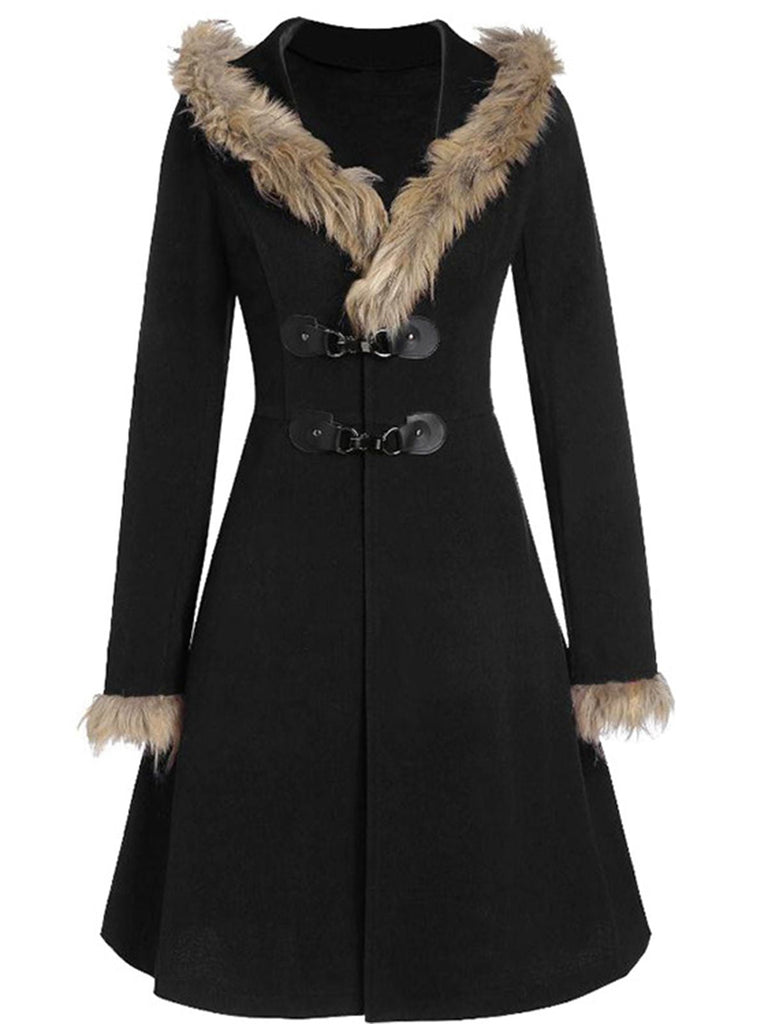 1950s Solid Buckle Fur Trimmed Coat: timeless style reimagined