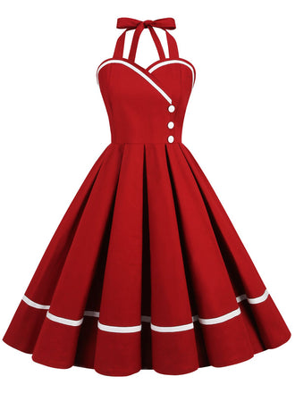 1950s Solid Halter Neck Swing Dress: timeless style reimagined