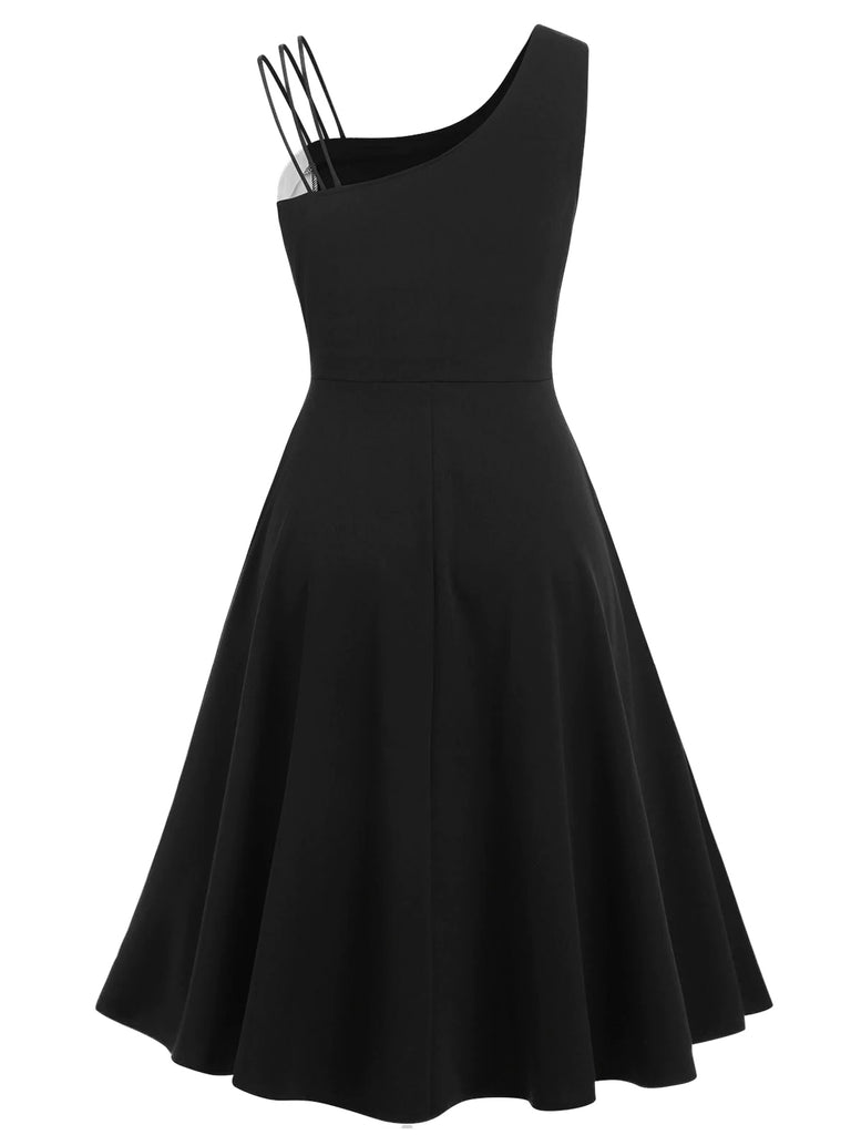 black fifties dress Black 1950s Solid Spaghetti Dress