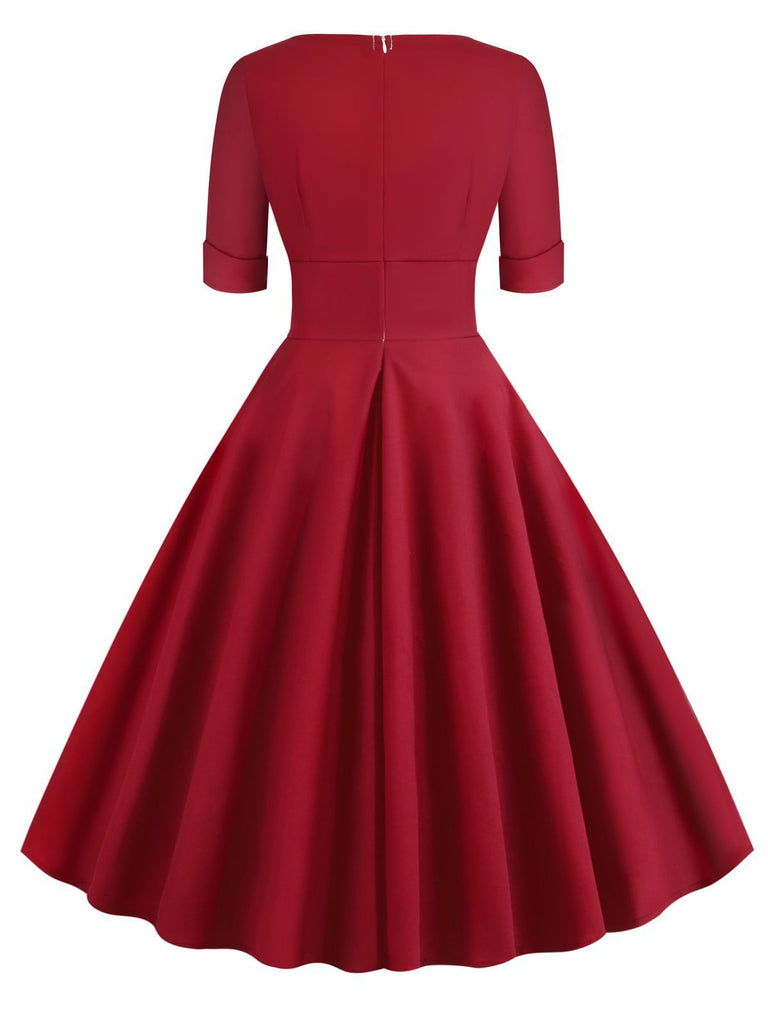 1950s Solid Sweetheart Fold Swing Dress, classic 1950s style elegant retro fashion - Image 15
