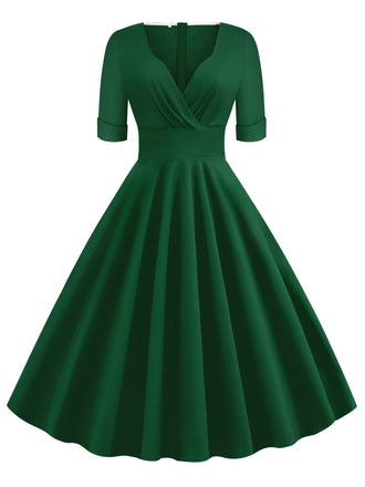 1950s Solid Sweetheart Fold Swing Dress, classic 1950s style elegant retro fashion - Image 1