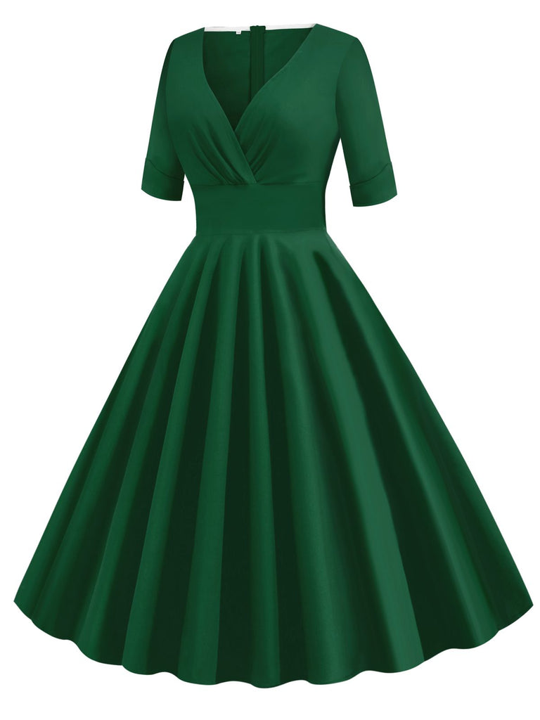 1950s Solid Sweetheart Fold Swing Dress, classic 1950s style elegant retro fashion - Image 2