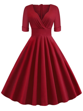 1950s Solid Sweetheart Fold Swing Dress: timeless style reimagined