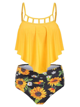 1950s Spaghetti Strap Sunflowers Tankini Set: timeless style reimagined