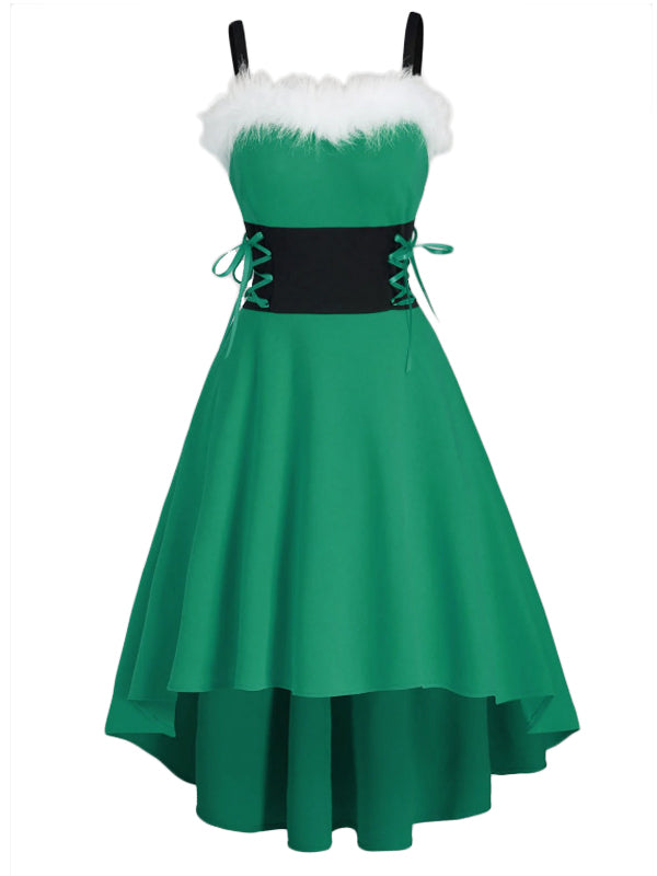 1950s Strap Furry Lace Up Dress, classic 1950s style elegant retro fashion - Image 6