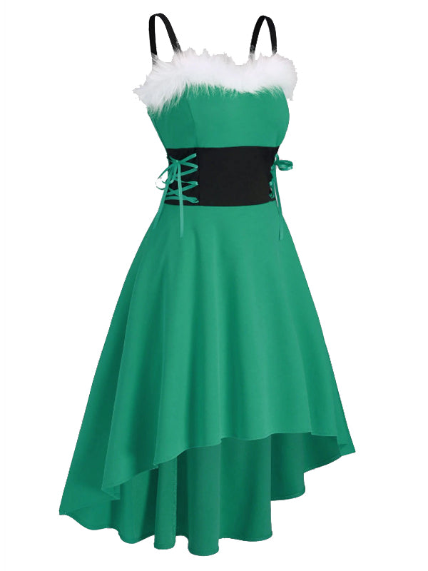 1950s Strap Furry Lace Up Dress, classic 1950s style elegant retro fashion - Image 7