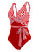 1950s Stripe Lace Up Patchwork One-Piece Swimsuit: timeless style reimagined