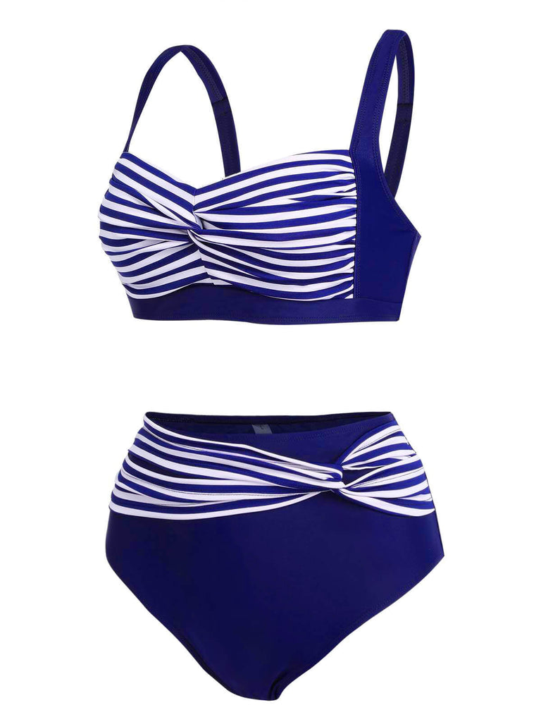 1950s Stripe Twisted Patchwork Strap Swimsuit — vintage elegance for the modern woman