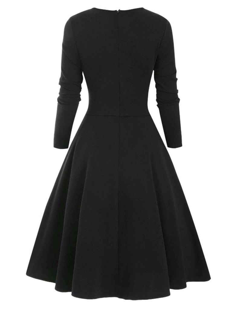 Vintage Green A-Line Dress | Women's Square Neck Long Sleeve with Plaid Bust & Buttons Vintage Green A-Line Dress | Women's Square Neck Long Sleeve with Plaid Bust & Buttons