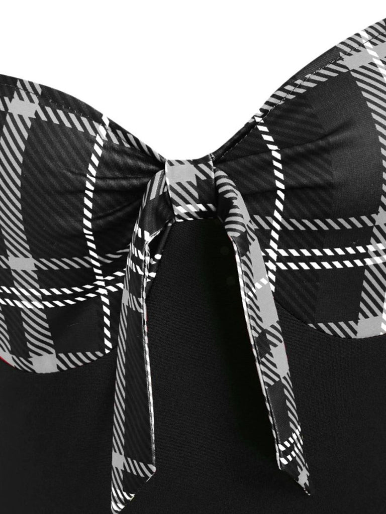 1950s Sweetheart Plaid Patchwork Dress, classic 1950s style elegant retro fashion - Image 4