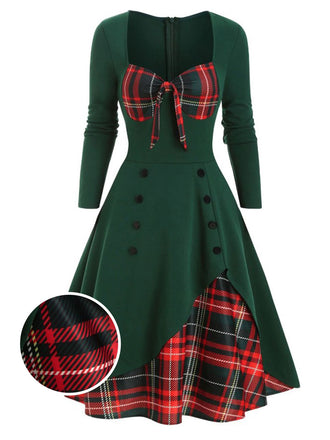 1950s Sweetheart Plaid Patchwork Dress, classic vintage style elegant retro fashion