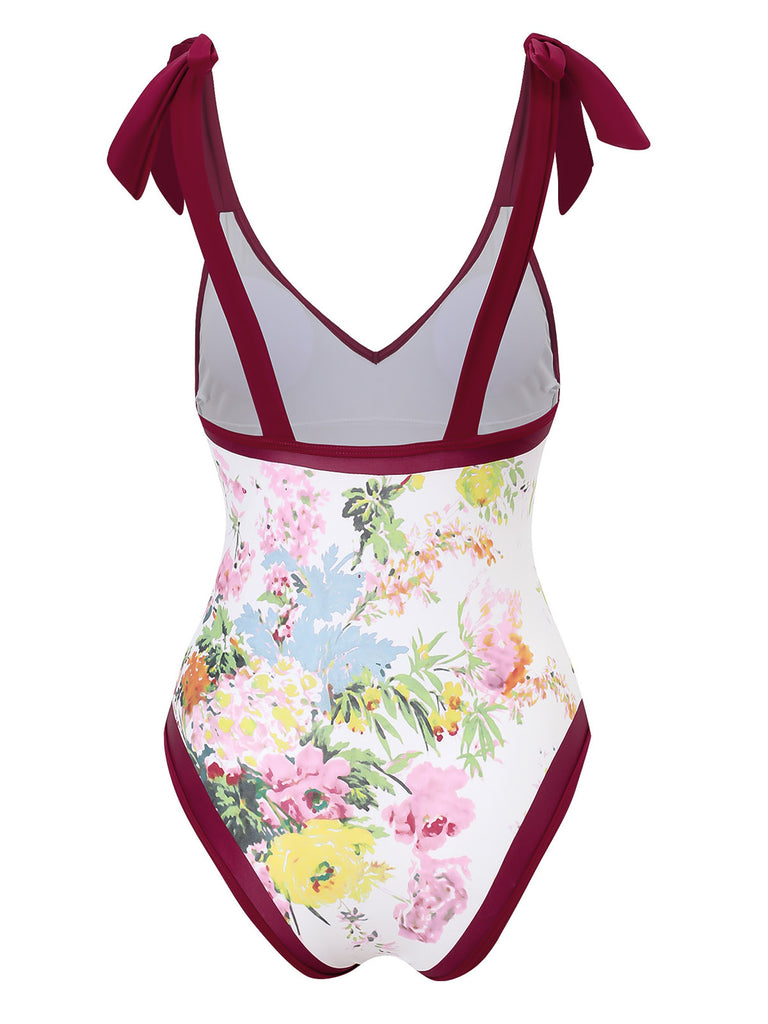 1950s V-Neck Flowers Lacing Swimsuit — vintage elegance for the modern woman