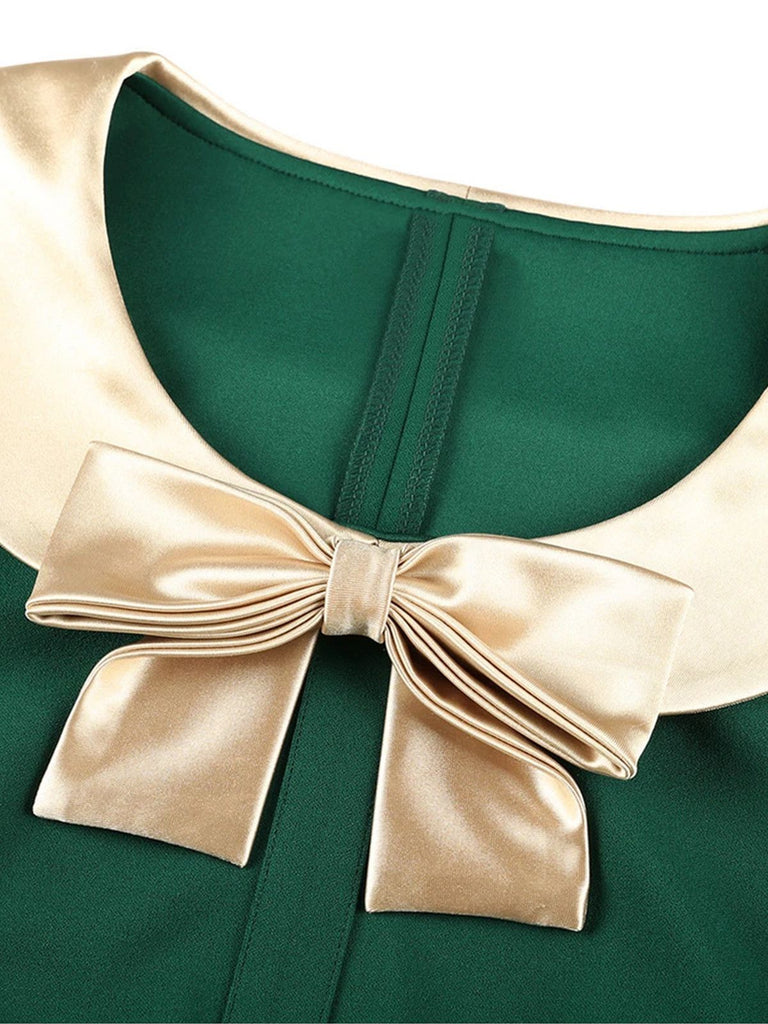 1960s Bow Patchwork Bodycon Dress, classic 1960s style elegant retro fashion - Image 3