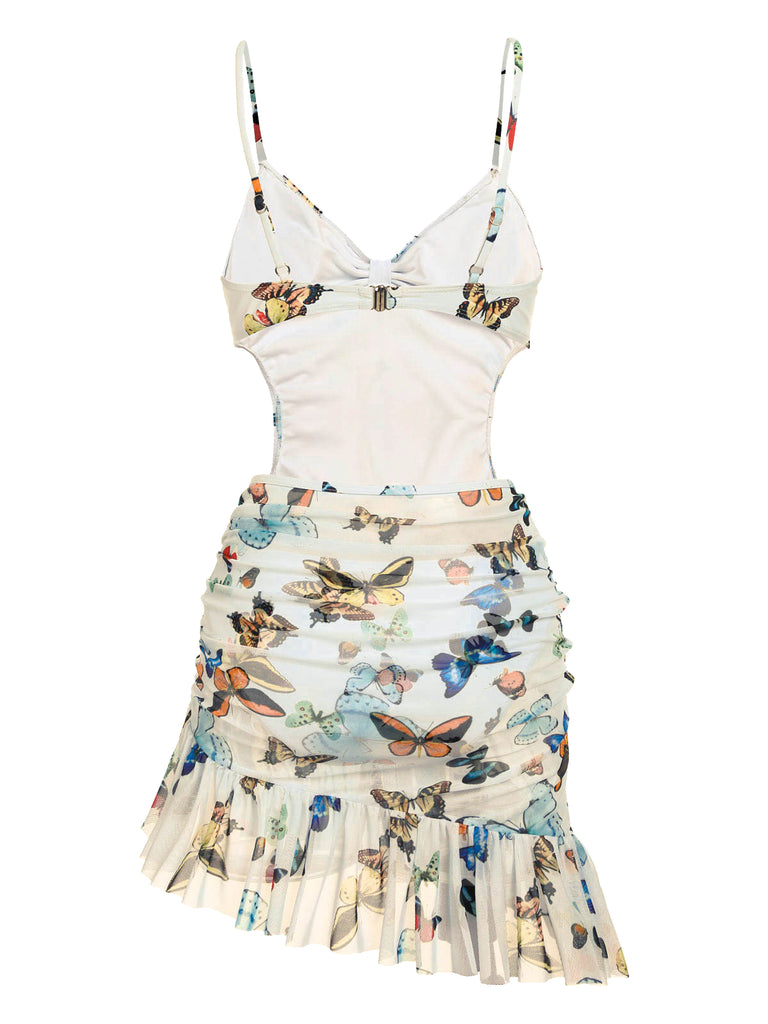 1960s Butterflies Strap One-piece Swimsuit & Cover-up Skirt, vintage skirt, retro style - perfect for women who love vintage and retro fashion