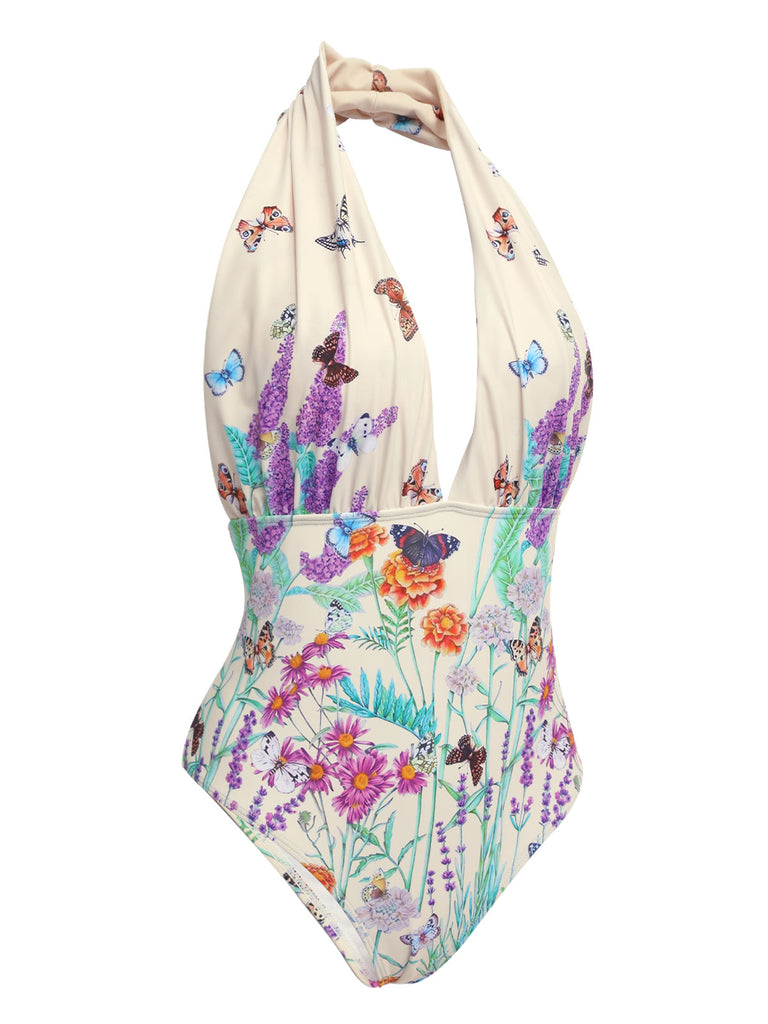 1960s Butterfly Halter One-Piece Bikini Set: timeless style reimagined