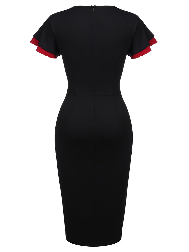 1960s Button Slit Bodycon Dress, classic 1960s style elegant retro fashion - Image 2