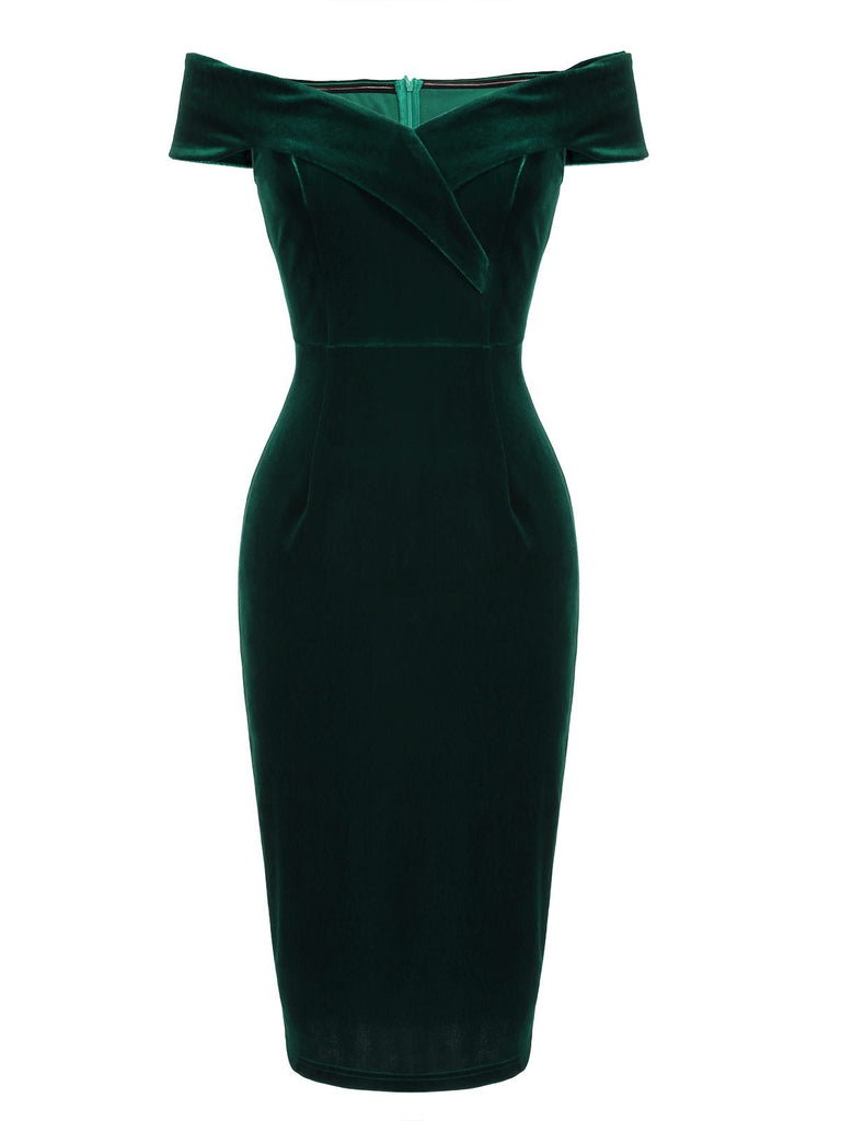 1960s Off Shoulder Velvet Bodycon Dress: timeless style reimagined