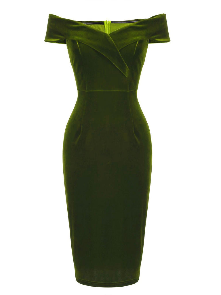 1960s Off Shoulder Velvet Bodycon Dress — vintage elegance for the modern woman